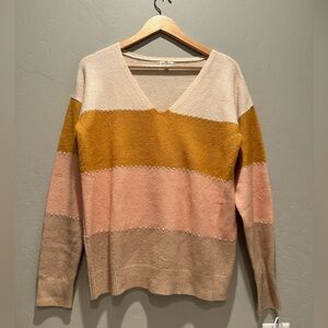 Mason & Belle Pastel Striped V-Neck Sweater Size Small Fall Cozy Comfy‎ Knitwear